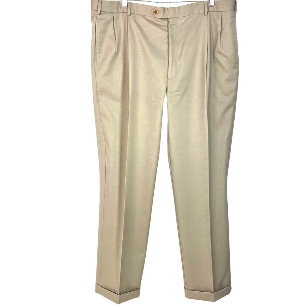 Brooks Brothers 346 Madison Fit Wool Trousers 42x34 Khaki Tailored Pleated Pants - Picture 5 of 8